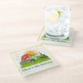 グリーントラクター |男の子をテーマにした誕生日パーティー ガラスコースター (アングル)