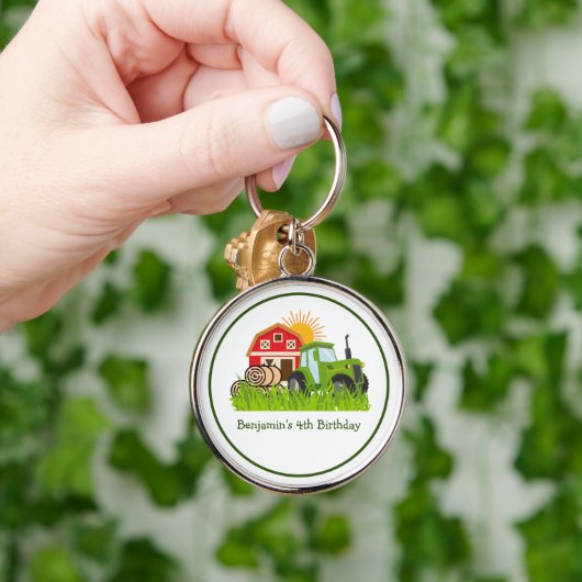 グリーントラクター |男の子をテーマにした誕生日パーティー キーホルダー (手)