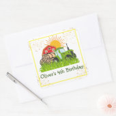 グリーントラクター |男の子をテーマにした誕生日パーティー スクエアシール (封筒)