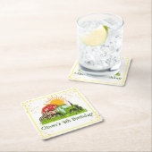 グリーントラクター |男の子をテーマにした誕生日パーティー スクエアペーパーコースター (インサイチュ)