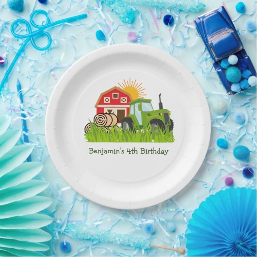 グリーントラクター |男の子をテーマにした誕生日パーティー ペーパープレート (パーティー)