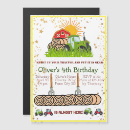 グリーントラクター |男の子をテーマにした誕生日パーティー マグネット招待状