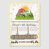 グリーントラクター |男の子をテーマにした誕生日パーティー マグネット招待状 (正面)