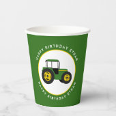 グリーントラクタ誕生日カスタム 紙コップ (正面)