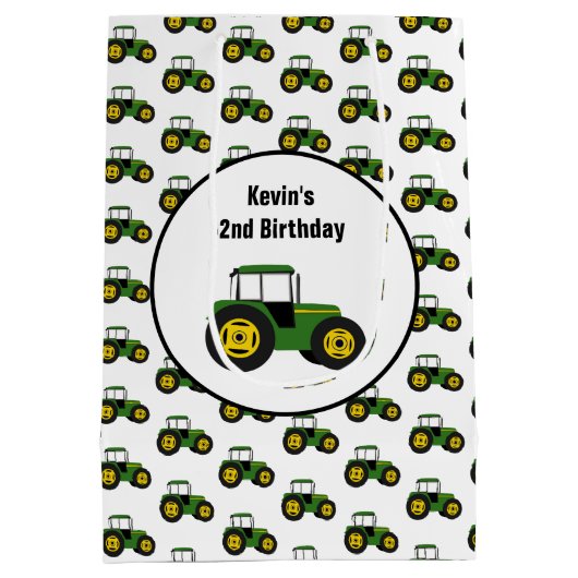 グリーントラクタ誕生日抱き枕 ミディアムペーパーバッグ (裏面)