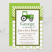 グリーントラクタ-ファームバースデーパーティ招待状 招待状 (正面/裏面)