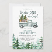 グリーントラックウィンターワンダーランドバースデーパーティー 招待状 (正面)