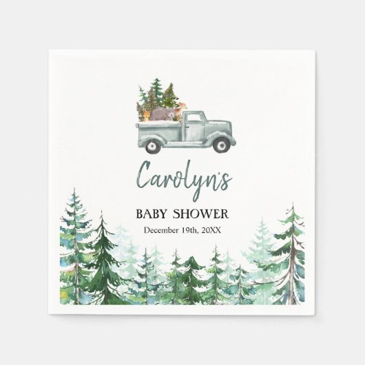 グリーントラックウッドランドアニマルズ紙ナプキンス スタンダードカクテルナプキン (正面)