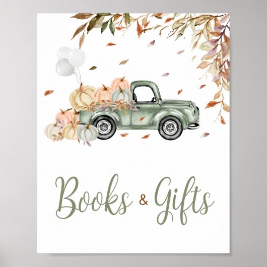 グリーントラックカボチャの本とギフトベビーシャワー ポスター (正面)