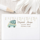 グリーントラックパインツリークリスマスストリングライト ラベル (インサイチュ)