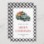 グリーントラック白黒プレイドクリスマスカード シーズンカード (正面/裏面)