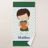 グリーントリムバスケットボールボーイズキッズカスタムバスバスタオル バスタオル (バスタオル)