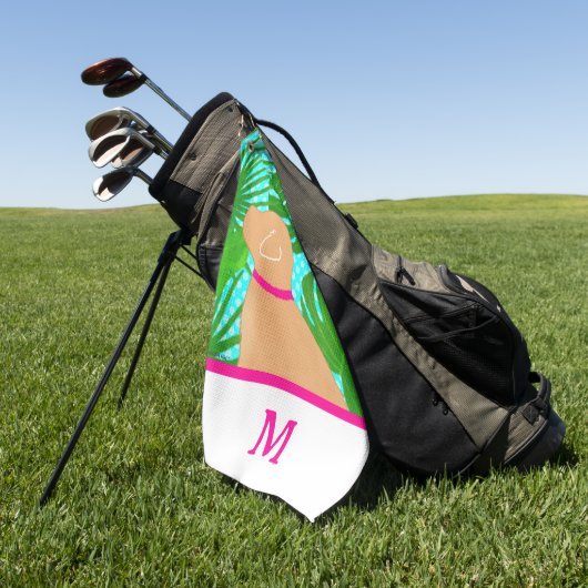 グリーントロピカルアイランドイエロードッグゴルフタオル ゴルフタオル (グリーン)