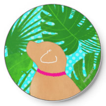 グリーントロピカルアイランドイエロードッグワイヤレスチャージャー