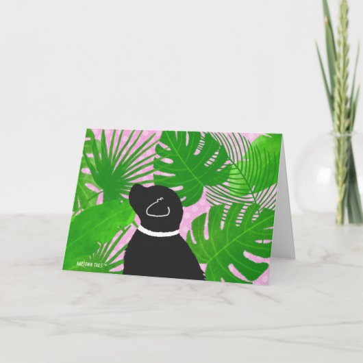 グリーントロピカルアイランドブラックドッグサンキューカード サンキューカード (正面)