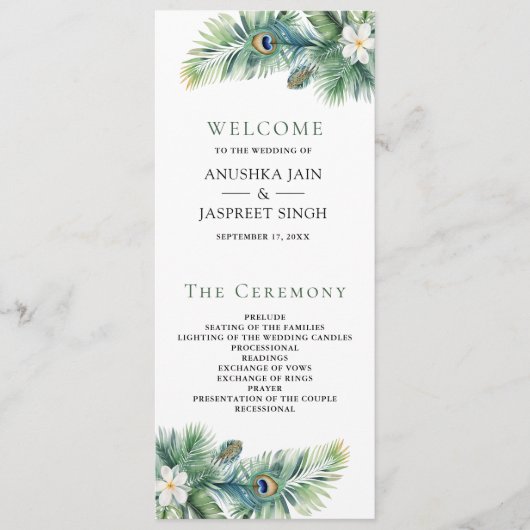 グリーントロピカルインディアンピーコックフェザー結婚ズ プログラム (正面)