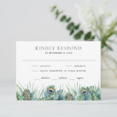 グリーントロピカルインディアンピーコックフェザー結婚ズ 出欠カード (スタンド正面)