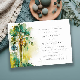 グリーントロピカルウォーターカラーパームツリーズ婚約 招待状