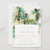 グリーントロピカルウォーターカラーパームツリーベビーシャワー 招待状 (正面)
