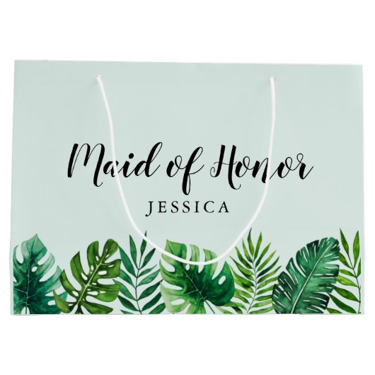 グリーントロピカルウォーター葉カラーメイド・オブ・オーナー(花嫁付き添い人) ラージペーパーバッグ (裏面)