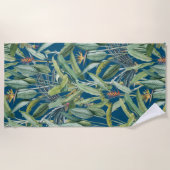 グリーントロピカルジャングルバナナツリーストレリツィア ビーチタオル (正面)