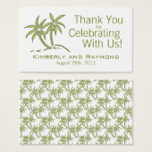 グリーントロピカルツインパームツリーズ結婚式の引き出物ラベル (正面&裏面)
