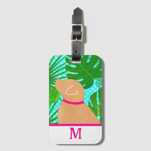 グリーントロピカルツリーアイランドイエロードッグラゲージタグ ラゲッジタグ (正面縦)