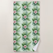 グリーントロピカルハイビスカスビーチタオル ビーチタオル (正面)