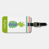 グリーントロピカルパイナップル名前をカスタムするモダントレンディー ラゲッジタグ (正面横)