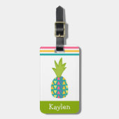 グリーントロピカルパイナップル名前をカスタムするモダントレンディー ラゲッジタグ (正面縦)