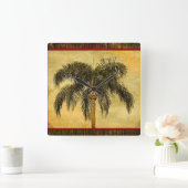 グリーントロピカルパームツリーハワイアンヴィンテージパーム スクエア壁時計 (ホーム)