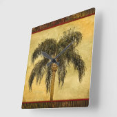 グリーントロピカルパームツリーハワイアンヴィンテージパーム スクエア壁時計 (傾斜)