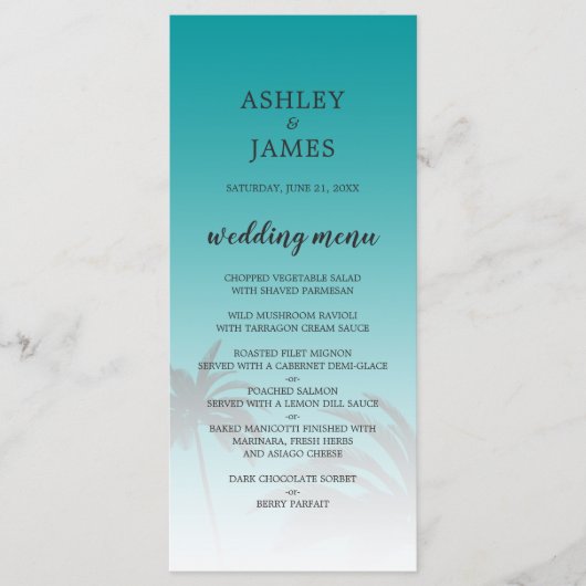 グリーントロピカルパームツリービーチ結婚式 メニュー (正面)