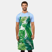 グリーントロピカルパームバナナモンステラ葉ズ エプロン (着用した状態)