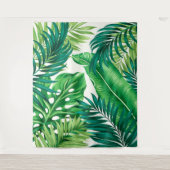 グリーントロピカルパームバナナモンステラ葉ズ タペストリー (正面)