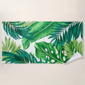 グリーントロピカルパームバナナモンステラ葉ズ ビーチタオル (正面)