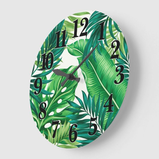 グリーントロピカルパームバナナモンステラ葉ズ ラージ壁時計 (傾斜)