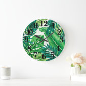 グリーントロピカルパームバナナモンステラ葉ズ ラージ壁時計 (ホーム)