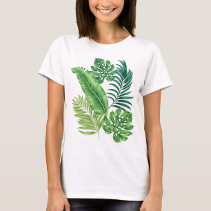 グリーントロピカルパームバナナモンステラ葉ズ Tシャツ