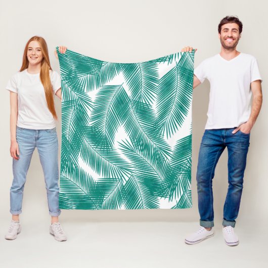 グリーントロピカルパーム葉のパターン フリースブランケット (インサイチュ)