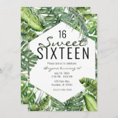 グリーントロピカルパーム葉ズサマーアイランドスウィート16 招待状 (正面/裏面)