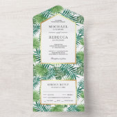 グリーントロピカルパーム葉ズ結婚の オールインワン招待状 (内側)