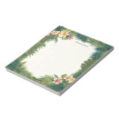 グリーントロピカルフラワーズ&葉イラストレーション ノートパッド (回転)