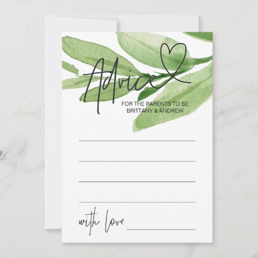 グリーントロピカルベビーシャワーアドバイスゲームカード 招待状 (正面)