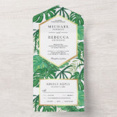 グリーントロピカルモンステラ葉パームズ結婚ズ オールインワン招待状 (内側)