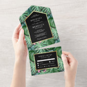 グリーントロピカルモ葉ンステラ金ゴールドズブ結婚ラック オールインワン招待状 (貼ってはがせる)