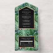 グリーントロピカルモ葉ンステラ金ゴールドズブ結婚ラック オールインワン招待状 (内側)