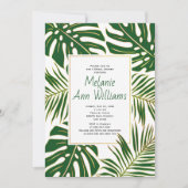 グリーントロピカルリーフのウェディング ブライダルシャワー 招待状 (正面)