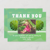 グリーントロピカルリーフウォーターカラーガールフォト誕生日 サンキューカード (正面/裏面)