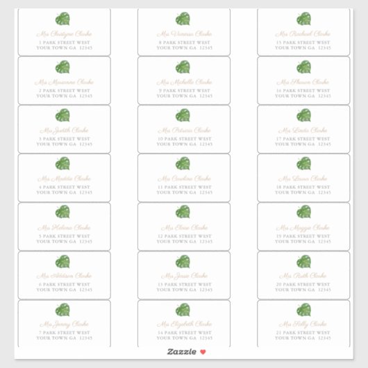 グリーントロピカルリーフゲストエンベロープ住所 シール (シート)